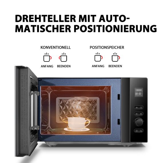 Toshiba MV-AM20T(BK) Mikrowelle/Solo-Mikrowelle/ 20 L/ 800 W/ 5 Leistungsstufen/ 12 Automatikprogramme/Emaille Innenraum/einfach zu reinigen/Auftaufunktion/Glasdrehteller (24,5 cm) /Schwarz