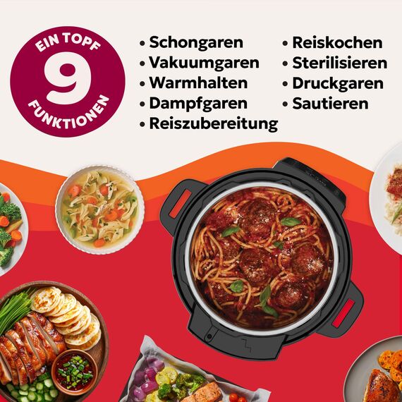 Instant Pot Plus 9-in-1-Multikocher 5,7 l – Gebürsteter Edelstahl, Schnellkochtopf, Schongarer, Reiskocher, Sauteuse, Joghurtbereiter, Speisenwärmer, Dampfgarer, Vakuumgarer, Sterilisator