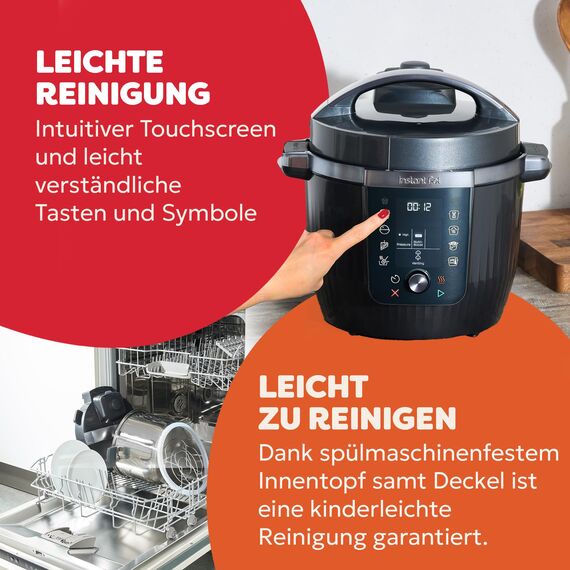 Instant Pot Pro 10-in-1-Multikocher 5,7 l – Schwarz, Schnellkochtopf, Schongarer, Reiskocher, Sauteuse, Joghurtbereiter, Speisenwärmer, Dampfgarer, Vakuumgarer, Backen, NutriBoost™, spülmaschinenfest.