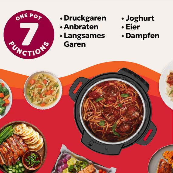 Instant Pot Multikocher XL 7.1L 7-in-1 Smart Cooker - Schnellkochtopf, Schongarer, Reiskocher, Sautierpfanne, Joghurtbereiter, Dampfgarer und Speisewärmer, Schwarz