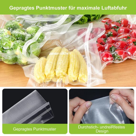 Bonsenkitchen Vakuumrollen 2 Rollen 28x600cm Vakuumierfolie - Profi Vakuumbeutel für Vakuumierer & Lebensmittel Vakuumiergerät, BPA-frei, Kochfest und Sous Vide Gefrierbeutel, VB3207