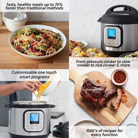 Instant Pot Duo Nova 7-in-1 Smart Cooker 10 L - Elektrischer Mehrzweck-Schnellkochtopf, Schongarer, Reiskocher, Sauteuse, Joghurtbereiter, Dampfgarer & Speisenwärmer, Edelstahl Silber