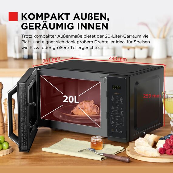 TOSHIBA Mikrowelle in spiegelndem Schwarz, 20 Liter, 800W, digitale Solo-Klein Mikrowelle mit 11 Leistungsstufen, 6 Automatikprogrammen, Express-Kochfunktion, Auftauen, Digitaldisplay, MW3-EM20PE(BM)