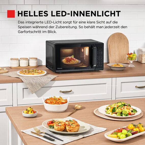 TOSHIBA Mikrowelle in spiegelndem Schwarz, 20 Liter, 800W, digitale Solo-Klein Mikrowelle mit 11 Leistungsstufen, 6 Automatikprogrammen, Express-Kochfunktion, Auftauen, Digitaldisplay, MW3-EM20PE(BM)