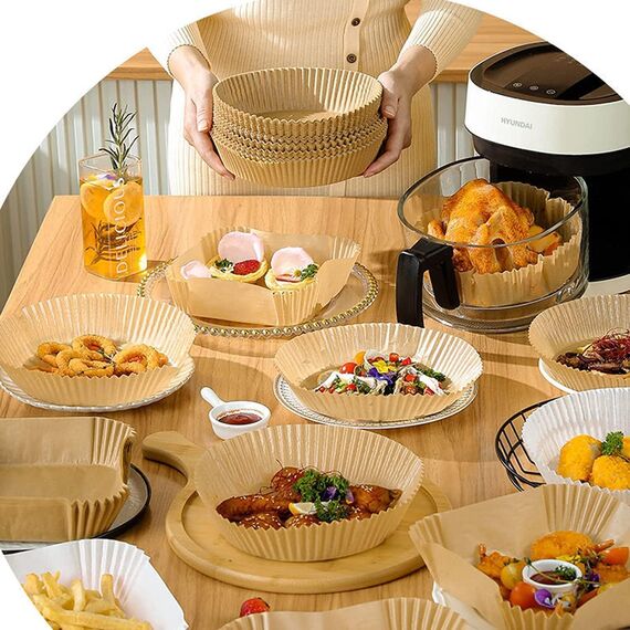 HONYAO Backpapier für Heißluftfritteuse 3,5-5 L, 100 Stück 18x18 cm Eckig Air fryer Papier Antihaft Einwegschalen Luftfritteuse Pergamentpapier Liner Kompatibel mit COSORI,Philips,Cecotec Airfryer