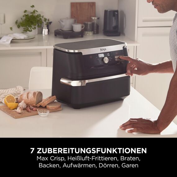 Ninja Foodi FlexDrawer Dual Zone Heißluftfritteuse, Air fryer mit 10,4-Fach und herausnehmbarem Trenner, Antihaftbeschichtung, spülmaschinenfester Korb, 7-in-1, Schwarz AF500EU