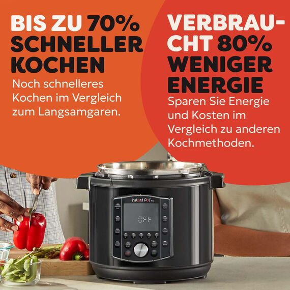 Instant Pot Pro 10-in-1-Elektro-Multikocher 1200 W, 7,6 L – Schnellkochtopf, Schongarer, Reiskocher, Dampfgarer,Sautierpfanne, Sterilisator, Joghurtbereiter, Sous Vide Gerät – Schwarzer Edelstahl