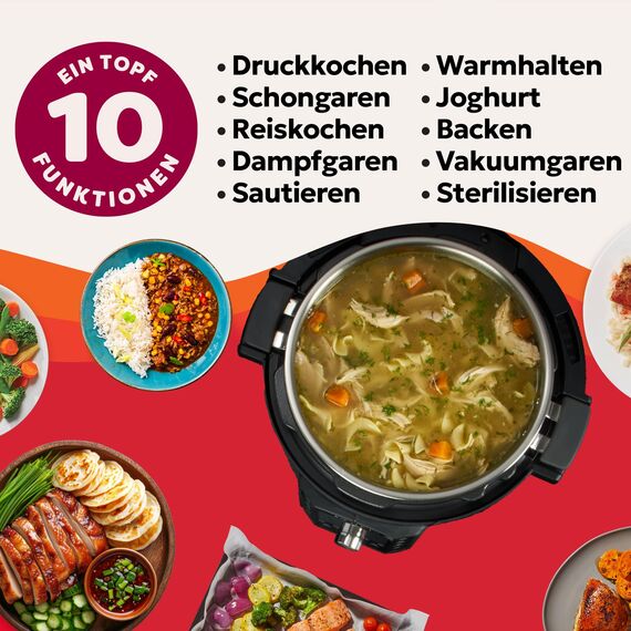 Instant Pot Pro 10-in-1-Elektro-Multikocher 1200 W, 5,7 L – Schnellkochtopf, Schongarer, Reiskocher, Dampfgarer, Sautierpfanne, Sterilisator, Joghurtbereiter, Sous Vide Gerät – Schwarzer Edelstahl