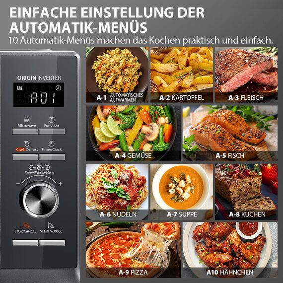 Toshiba MW3-AC26SFI(MG) Mikrowelle mit Grill und Heißluft 6-in-1 Mikrowellenherd mit Dampfgarer 26L 900W Origin Inverter, Chef Defrost, Konvektion, Kombi., Dampf, Grill, Air Fry Auto Menü, Grau