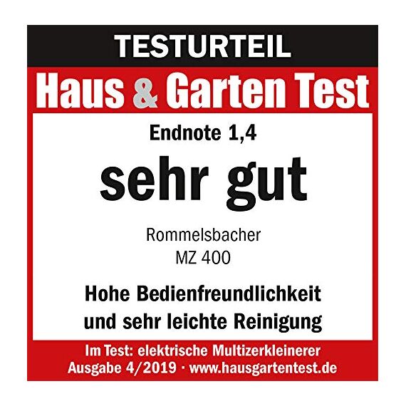 ROMMELSBACHER Multi Zerkleinerer MZ 400 – kraftvoller Motor, 4-flügeliges Spezialmesser aus Edelstahl, 1 Liter Glasbehälter, schwarz/Chrom gebürstet, 400 Watt