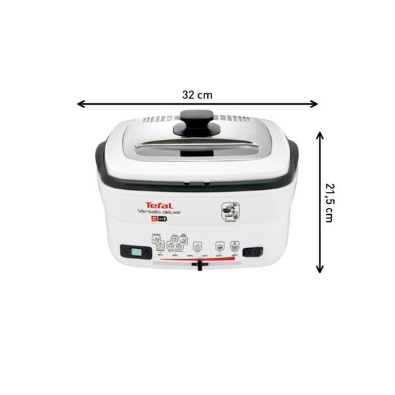 Tefal Multi-Funktions-Fritteuse Versalio Deluxe 9-In-1, Kapazität 1,3 Kg, Inkl. Pfannenwender, Braten, Frittieren, Köcheln, Regelbare Temperatur, Timer, weiß, FR4950