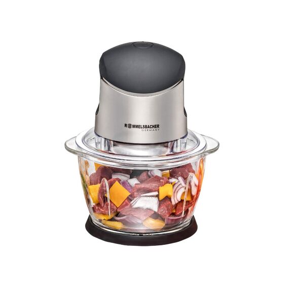 ROMMELSBACHER Multi Zerkleinerer MZ 400 – kraftvoller Motor, 4-flügeliges Spezialmesser aus Edelstahl, 1 Liter Glasbehälter, schwarz/Chrom gebürstet, 400 Watt