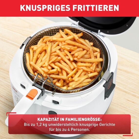 Tefal Fritteuse mit Ölfilter geruchsarm, wärmeisoliert sicher zum Anfassen, kompakt einklappbare Griffe, 150-190°C einstellbar, spülmaschinenfest, für Pommes Nuggets Snacks, antihaftbeschichtet
