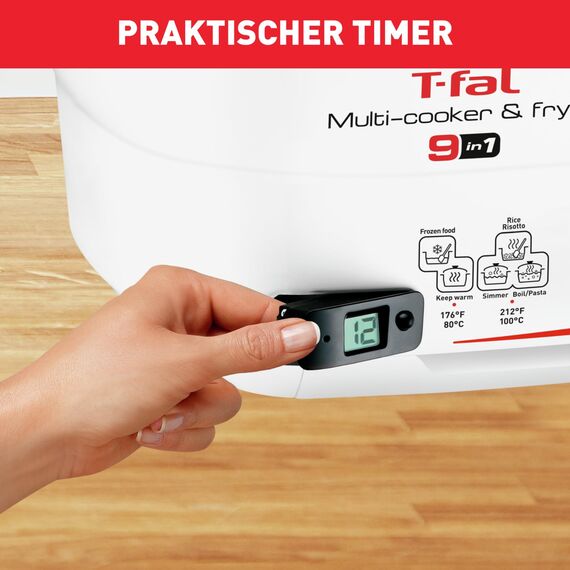 Tefal Multi-Funktions-Fritteuse Versalio Deluxe 9-In-1, Kapazität 1,3 Kg, Inkl. Pfannenwender, Braten, Frittieren, Köcheln, Regelbare Temperatur, Timer, weiß, FR4950