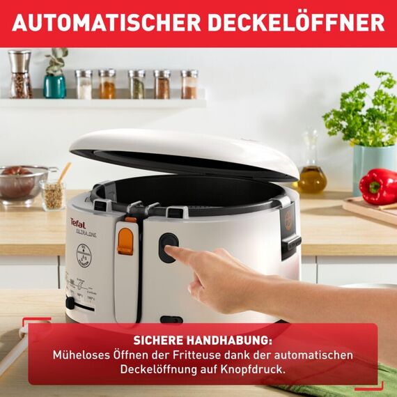 Tefal Fritteuse mit Ölfilter geruchsarm, wärmeisoliert sicher zum Anfassen, kompakt einklappbare Griffe, 150-190°C einstellbar, spülmaschinenfest, für Pommes Nuggets Snacks, antihaftbeschichtet