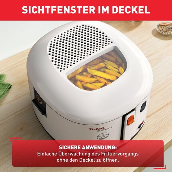 Tefal Fritteuse mit Ölfilter geruchsarm, wärmeisoliert sicher zum Anfassen, kompakt einklappbare Griffe, 150-190°C einstellbar, spülmaschinenfest, für Pommes Nuggets Snacks, antihaftbeschichtet