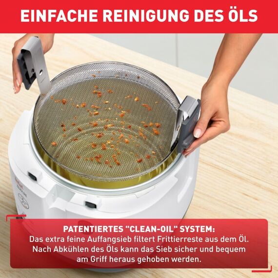 Tefal Fritteuse mit Ölfilter geruchsarm, wärmeisoliert sicher zum Anfassen, kompakt einklappbare Griffe, 150-190°C einstellbar, spülmaschinenfest, für Pommes Nuggets Snacks, antihaftbeschichtet