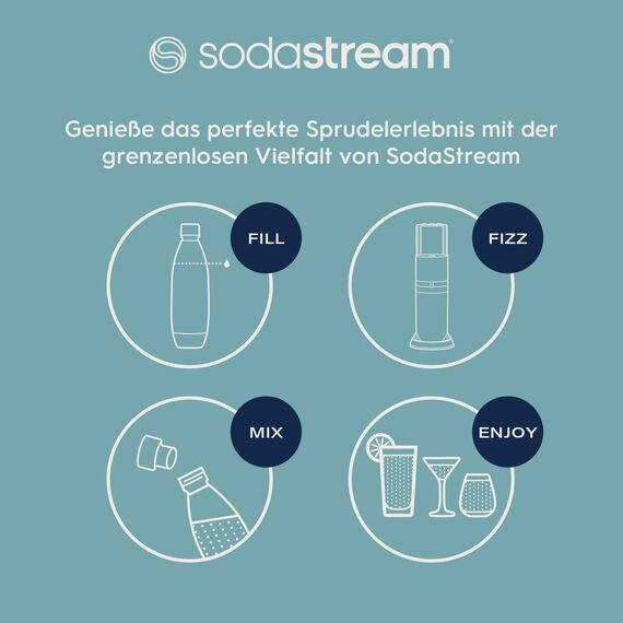 SodaStream Wassersprudler DUO Comfort-Set mit Quick-Connect CO2-Zylinder| inkl. 2x 1L Glasflasche, 2x 1L FUSE Kunststoffflasche (spülmaschinengeeignet) und Flaschenabtropfhalter | Farbe: Titan