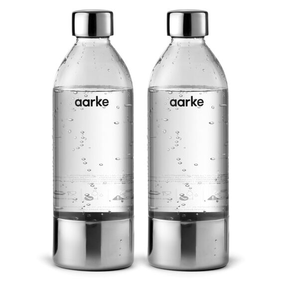 Aarke 2er-Pack PET-Flaschen für Wassersprudler Carbonator 3, BPA-frei mit Details in Edelstahl, 1000ml