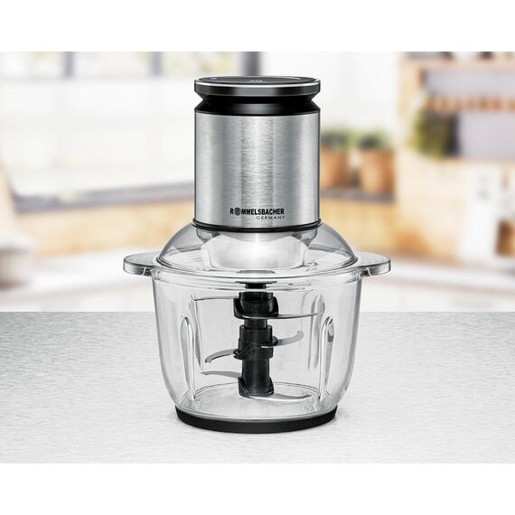 ROMMELSBACHER Multi Zerkleinerer MZ 600, 2,0 Liter Glasbehälter, 22-stufige Drehzahlregulierung, kraftvoller Motor, 6-flügeliges Edelstahl-Spezialmesser, Messerachse und Motorkupplung aus Edelstahl