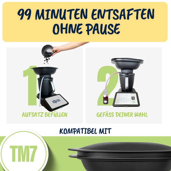 MixFino Dampfentsafter für Thermomix TM7 | Exklusives Entsafter Zubehör für große Mengen Obst & Gemüse aus deinem Garten | Saftkocher Aufsatz für Säfte, Gelee & Sirup | Made in Germany