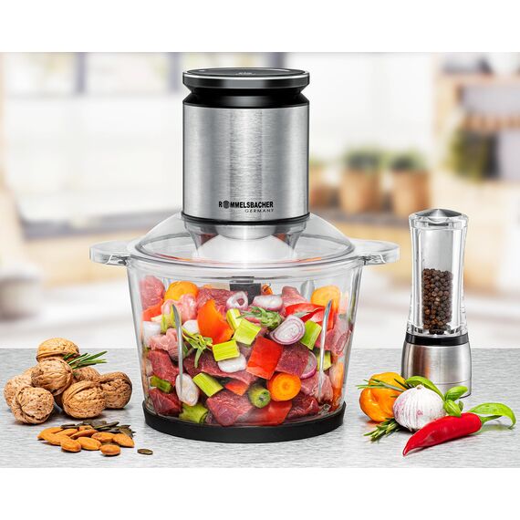 ROMMELSBACHER Multi Zerkleinerer MZ 800, 2,7 Liter Glasbehälter, 22-stufige Drehzahlregulierung, kraftvoller Motor, 9-flügeliges Edelstahl-Spezialmesser, Messerachse und Motorkupplung aus Edelstahl