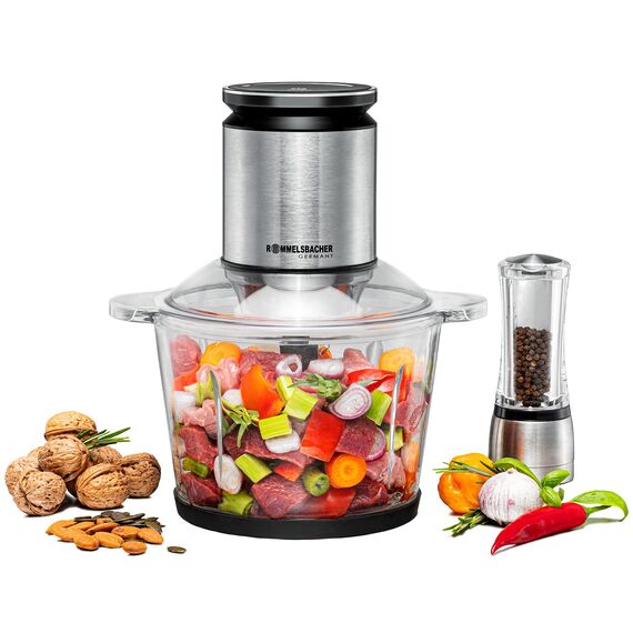 ROMMELSBACHER Multi Zerkleinerer MZ 800, 2,7 Liter Glasbehälter, 22-stufige Drehzahlregulierung, kraftvoller Motor, 9-flügeliges Edelstahl-Spezialmesser, Messerachse und Motorkupplung aus Edelstahl