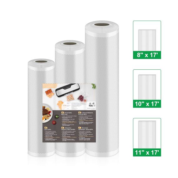 Vakuumierbeutel Vakuumierfolie 3 Rollen 20/25/28x500cm(15m), Vakuumrollen Lebensmittel für Vakuumierer & Sous Vide, 150µm Profi Folienrollen BPA-frei, stark & reißfest