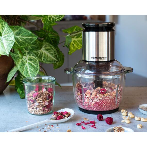 ROMMELSBACHER Multi Zerkleinerer MZ 600, 2,0 Liter Glasbehälter, 22-stufige Drehzahlregulierung, kraftvoller Motor, 6-flügeliges Edelstahl-Spezialmesser, Messerachse und Motorkupplung aus Edelstahl