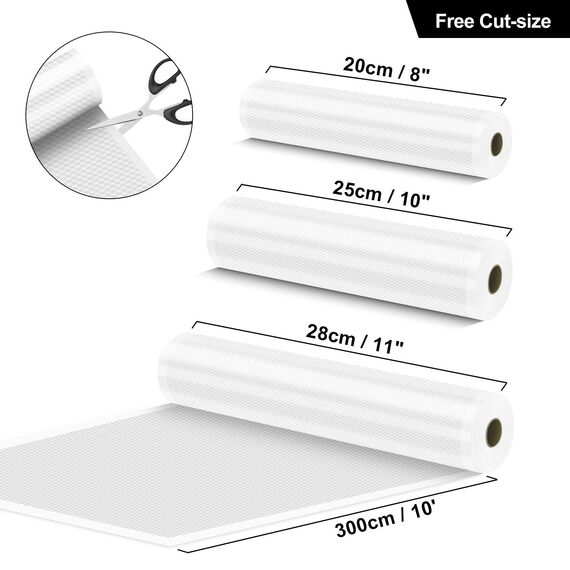 Vakuumierbeutel 3 Rollen Vakuumierfolie, Vakuumbeutel Lebensmittel 28/25/20x300cm, Profi Folienrollen BPA-frei, stark & reißfest, für alle Vakuumierer & Sous Vide