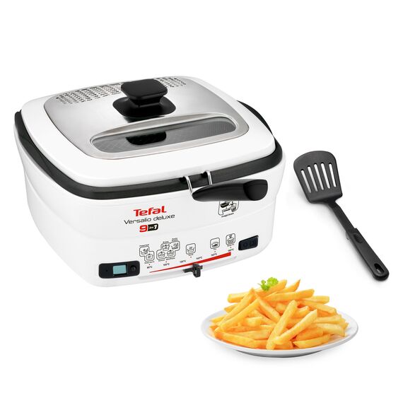 Tefal Multi-Funktions-Fritteuse Versalio Deluxe 9-In-1, Kapazität 1,3 Kg, Inkl. Pfannenwender, Braten, Frittieren, Köcheln, Regelbare Temperatur, Timer, weiß, FR4950