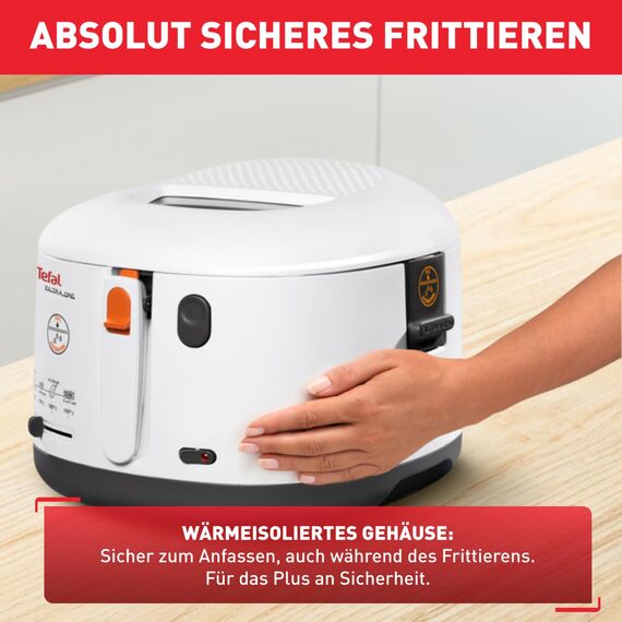 Tefal Fritteuse mit Ölfilter geruchsarm, wärmeisoliert sicher zum Anfassen, kompakt einklappbare Griffe, 150-190°C einstellbar, spülmaschinenfest, für Pommes Nuggets Snacks, antihaftbeschichtet