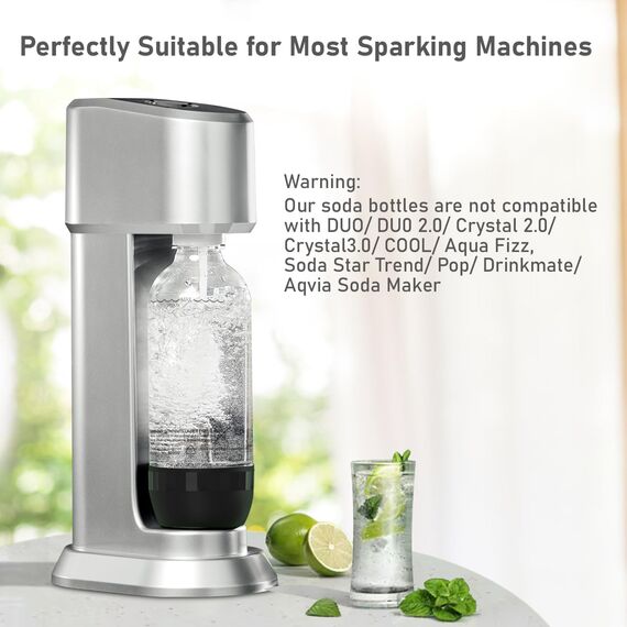 Mycket Soda Maker Flaschen, 2 x 1L Carbonating Bottles, BPA-frei Kohlensäureflaschen, Wiederverwendbare PET-Sprudelwasserflaschen, Ersatzflaschen für Soda-Maschine, Schwarz+Weiß