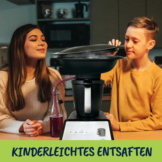 MixFino Dampfentsafter für Thermomix TM7 | Exklusives Entsafter Zubehör für große Mengen Obst & Gemüse aus deinem Garten | Saftkocher Aufsatz für Säfte, Gelee & Sirup | Made in Germany