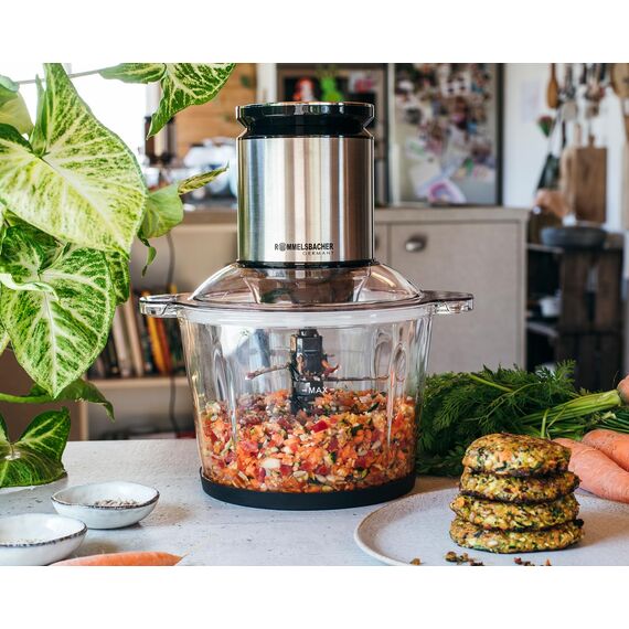 ROMMELSBACHER Multi Zerkleinerer MZ 800, 2,7 Liter Glasbehälter, 22-stufige Drehzahlregulierung, kraftvoller Motor, 9-flügeliges Edelstahl-Spezialmesser, Messerachse und Motorkupplung aus Edelstahl