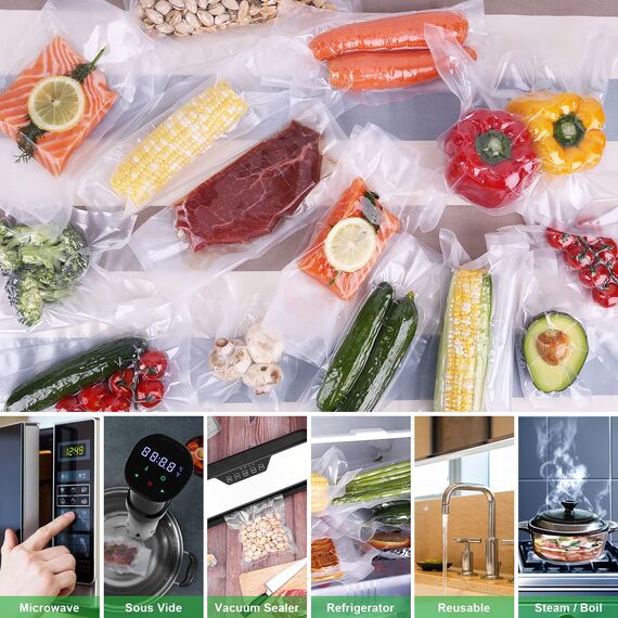 Vakuumierbeutel Vakuumierfolie 3 Rollen 20/25/28x500cm(15m), Vakuumrollen Lebensmittel für Vakuumierer & Sous Vide, 150µm Profi Folienrollen BPA-frei, stark & reißfest