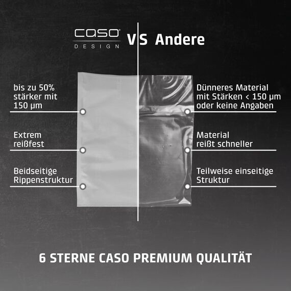 CASO 6 Sterne Profi-Folienrollen 20x600 cm, 2 Rollen, Vakuumierbeutel für alle Vakuumierer, stark und reißfest ca.150 μm, Vakuumbeutel Lebensmittel Vakuumiergerät, BPA-frei