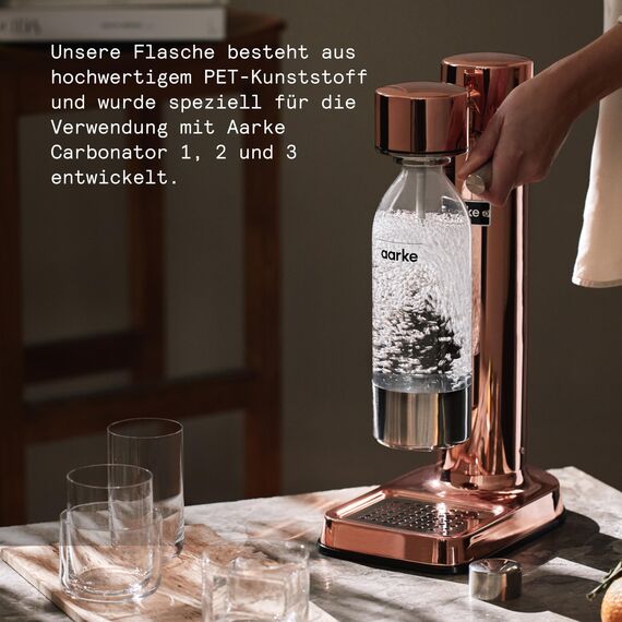 Aarke 2er-Pack PET-Flaschen für Wassersprudler Carbonator 3, BPA-frei mit Details in Edelstahl, 1000ml