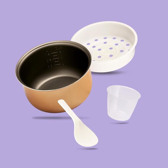 REISHUNGER Reiskocher & Dampfgarer mit Keramikbeschichtung - 1,2L, Weiß - für 1-6 Personen - Schnelle Zubereitung ohne Anbrennen - Mit Warmhaltefunktion inkl. Dämpfeinsatz, Löffel & Messbecher