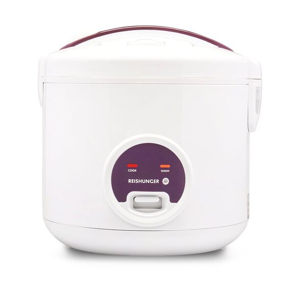 REISHUNGER Reiskocher & Dampfgarer mit Keramikbeschichtung, Weiß, 1,8L - bis zu 10 Portionen - Schnelle Zubereitung ohne Anbrennen - Mit Warmhaltefunktion inkl. Dämpfeinsatz, Löffel & Messbecher