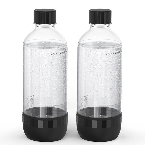 Mycket Soda Maker Flaschen, 2 x 1L Carbonating Bottles, BPA-frei Kohlensäureflaschen, Wiederverwendbare PET-Sprudelwasserflaschen, Ersatzflaschen für Soda-Maschine, Schwarz