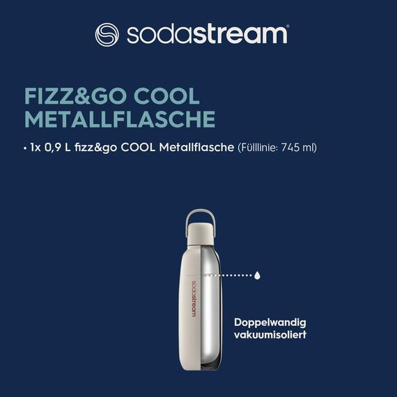 SodaStream 0,9L Fizz&go COOL Metallflasche Sand | Spülmaschinengeeignet | Kompatibel mit Duo, E-Duo, Terra UVM. | Hält bis zu 12 Stunden warm & kalt | BPA-frei | 1er-Pack
