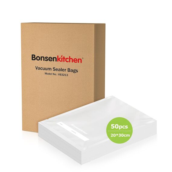 Bonsenkitchen Vakuumierbeutel 50 Beutel 20x30 cm, Profi-Folienbeutel für alle Vakuumiergerät, vakuumbeutel für lebensmittel, Sous Vide Gefrierbeutel, Einschweissbeutel, BPA-frei, VB3213
