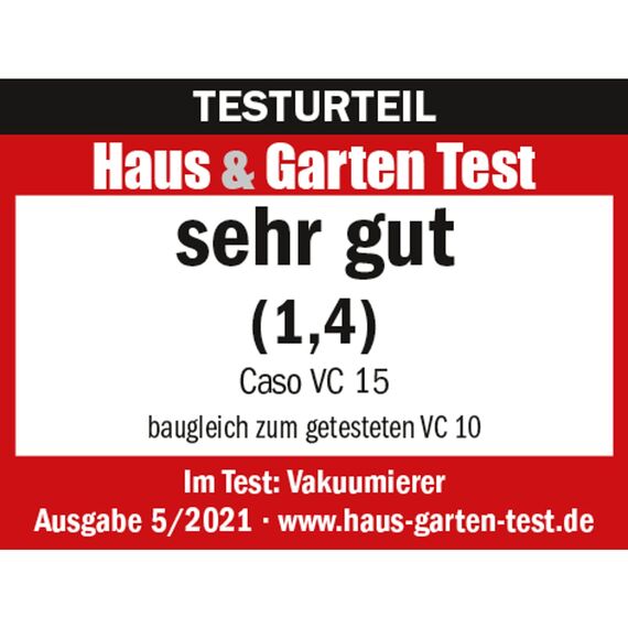 CASO VC15 Vakuumierer – Vakuumgerät, Testurteil Sehr Gut, Lebensmittel bleiben vakuumiert bis zu 8x länger frisch, separate Schweißfunktion, inkl. 10 gratis Profi- Folienbeutel