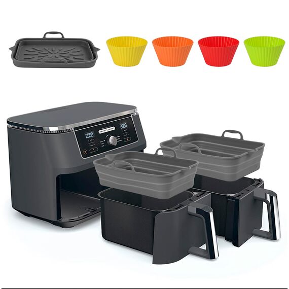 Pietuley 2 Faltbar Backpapier Silikon für Heißluftfritteuse, Silikonform Für Ninja Heißluftfritteuse Airfryer Zubehör Silikoneinsatz Backform