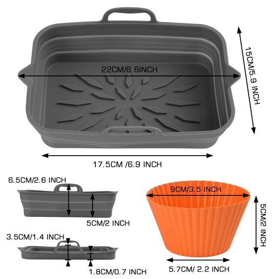 Pietuley 2 Faltbar Backpapier Silikon für Heißluftfritteuse, Silikonform Für Ninja Heißluftfritteuse Airfryer Zubehör Silikoneinsatz Backform