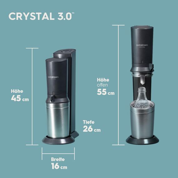 SodaStream Wassersprudler CRYSTAL 3.0 mit Quick-Connect CO2-Zylinder| inkl. 4 x 0,8L CRYSTAL Glasflasche | Farbe: Titan + SodaStream Sirup Pepsi Zero Zucker, 440 ml