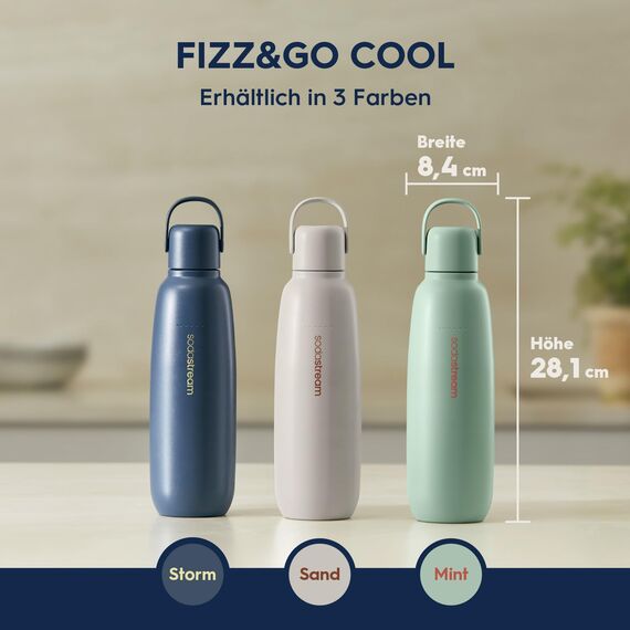 SodaStream 0,9L Fizz&go COOL Metallflasche Storm | Spülmaschinengeeignet | Kompatibel mit Duo, E-Duo, Terra UVM. | Hält bis zu 12 Stunden warm & kalt | BPA-frei | 1er-Pack