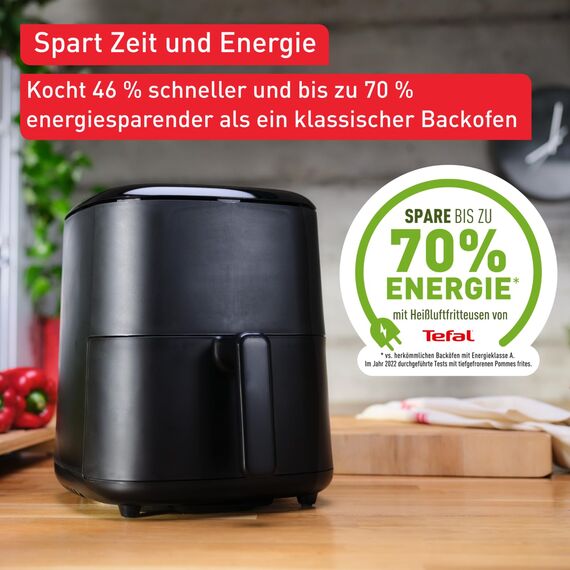 Tefal Easy Fry Max Heißluftfritteuse – 5-L-Airfryer, kompakt, für knusprige Pommes & saftiges Fleisch, mit wenig Öl, antihaftbeschichtet, spülmaschinenfester Korb, energiesparend, schwarz, EY2458