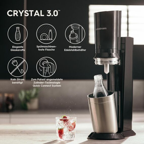 SodaStream Wassersprudler CRYSTAL 3.0 mit Quick-Connect CO2-Zylinder| inkl. 4 x 0,8L CRYSTAL Glasflasche | Farbe: Titan + SodaStream Sirup Pepsi Zero Zucker, 440 ml